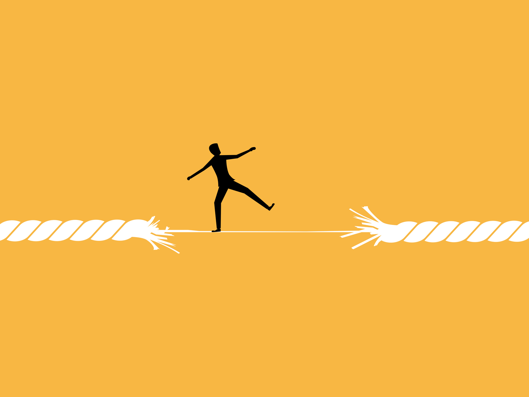 businessman on a tightrope that is failing